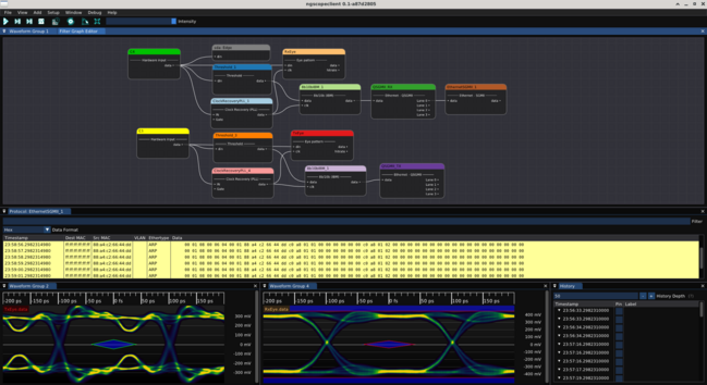 Screenshot of ngscopeclient showing the filter graph for the QSGMII analysis