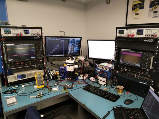 Lab bench showing characterization setup for the power supply