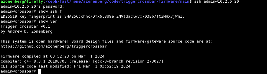 SSH console successfully logging into the device
