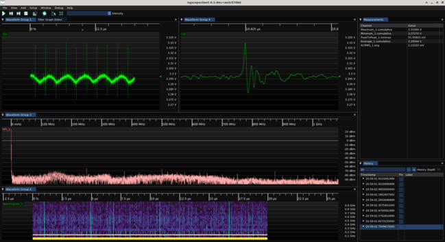 ngscopeclient screenshot showing spiky ripple waveforms