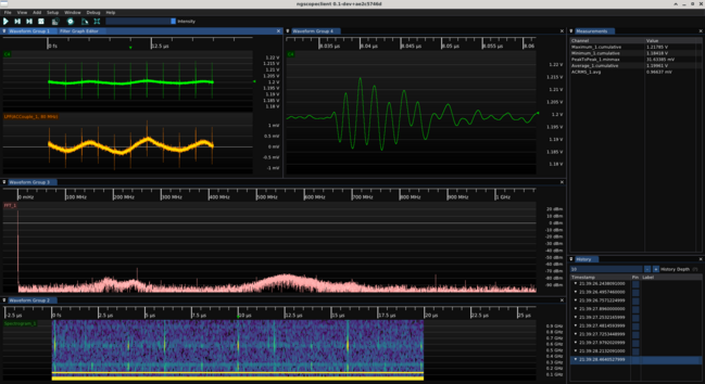 ngscopeclient screenshot showing ripple waveforms after filtering