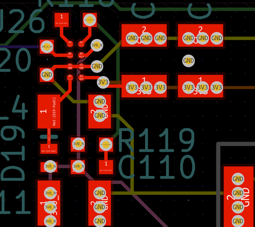 KiCAD layout screenshot showing placement of passives around the DCDC WLCSP