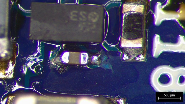 Completed bodge with capacitor soldered in place