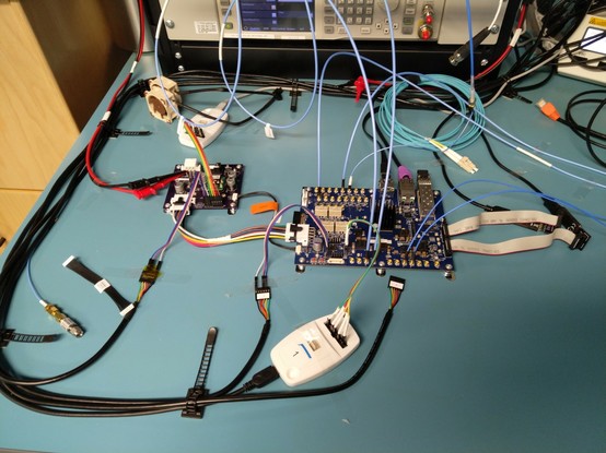 Bench setup with magnetically mounted PCBs