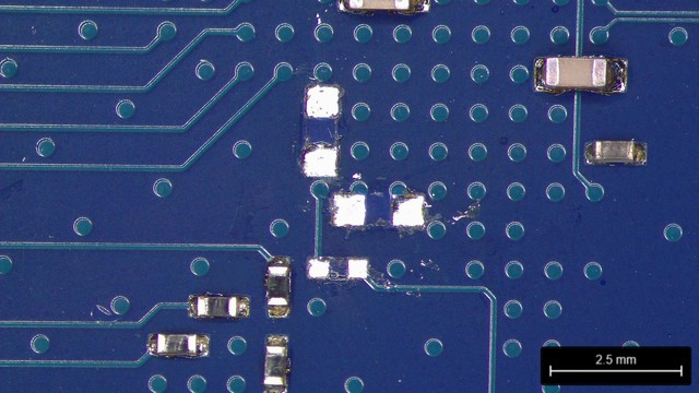 Three sets of open pads around the area of the planned rework