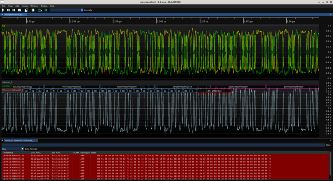 Decoding showing red CRC error and the end of the packet