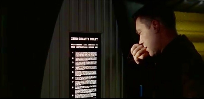 A scene from Kubrick’s, “2001 a space Odyssey”. The zero gravity toilet sign. 

source https://youtube.com/watch?v=eUS-tGCjGN8