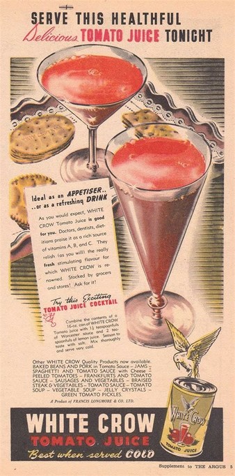 White Crow tomato juice? 

source Argus Magazine 1950, Melbourne. 