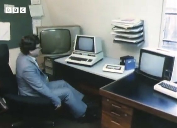 Chris at work with his Commodore PET and Vic-20. 

source https://youtube.com/watch?v=jbu0kmCeLSI