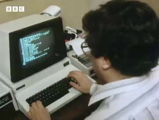 Chris at his home job with a Commodore PET system. 