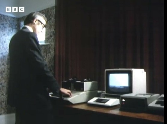 Businessman Chis showing his “Retro computer” setup. 