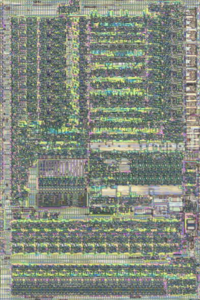 Polysilicon view of the PIC12F683's CPU core, see post text for analysis
