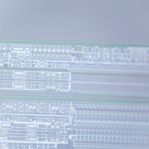 Random area of Micron MT40A2G4WE at substrate with clear diffusion/STI areas visible