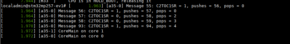 Debug log showing a series of numbered lines with lots of gaps, and counter showing pushes far exceeding pops