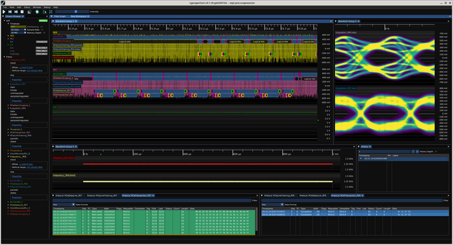 ngscopeclient showing a sequence of eight PCIe memory write TLPs
