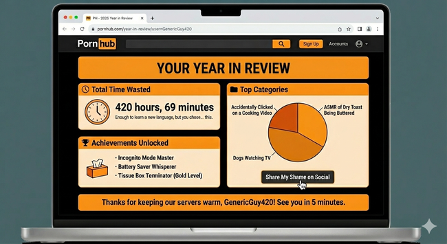A "Year in Review" page for Pornhub. Clearly faked.