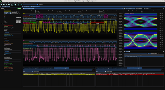 ngscopeclient screenshot showing a type 0 config write TLP followed by a completion which is well formed except for having an all 0xcc LCRC