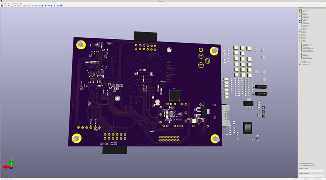 Underside of the same PCB showing dense trace routing covering much of the back side, plus a significant number of passives down to 0201 size