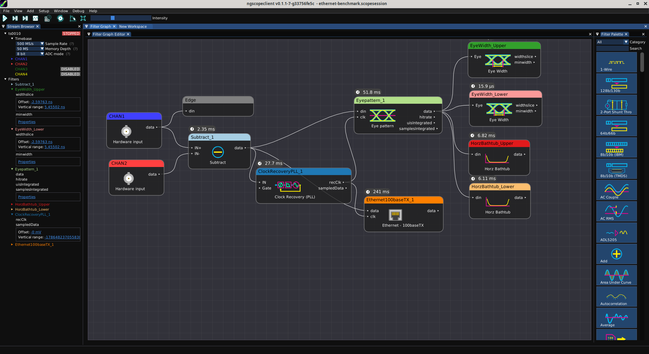 ngscopeclient screenshot of a filter graph for decoding 100baseTX ethernet